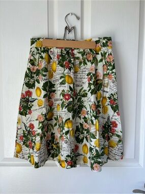 Retrolicious White Lemon & Floral Circle Skirt - Yellow/Green/Pink